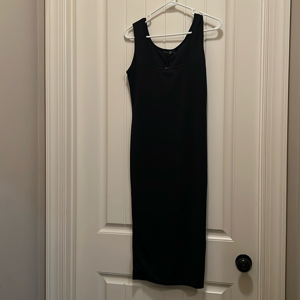 Black longline square neck midi dress